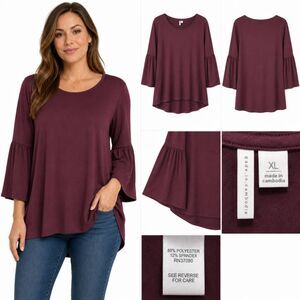 Cato XL Burgundy Bell Sleeve High Low Tunic
